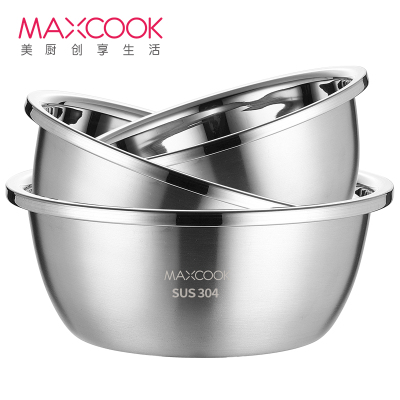 美厨(maxcook)304不锈钢洗菜盆 加大加厚调料盆洗菜盆和面盆味斗套装 中号三件套MCWA957