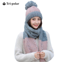 三极户外(Tripolar) TP1519 帽子女士冬季围巾两件套装冬天加厚保暖防寒针织帽韩版百搭毛线帽