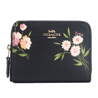 COACH 蔻驰 奢侈品 欧美时尚女士黑色休闲印花皮革短款钱包钱夹