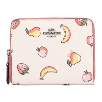 COACH 蔻驰 奢侈品 欧美时尚女士白色印花皮革短款钱包钱夹零钱包