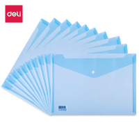得力(deli)5505文件袋(透明 蓝色)A4塑料档案学生用资料袋办公文件夹档案袋加厚收纳按扣袋10只/包 5包量贩装