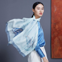 万事利wensl专柜新品丝巾印花桑蚕丝真丝丝绸方巾时尚百搭两用OL风波西米亚风披肩百搭防晒轻薄长巾春夏季女士蝴蝶梦