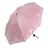 天堂伞 全遮光涤丝纺黑胶三折晴雨伞塞上雏菊 33525E 浅粉色