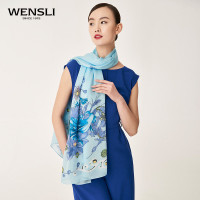 万事利(WENSLI)春夏新款沙滩巾披肩真丝丝巾女围巾印花长巾 珠连鱼悦