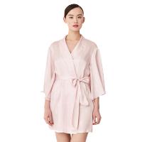 万事利wensli春夏季新款100%桑蚕丝真丝睡衣丝绸轻薄条纹睡袍性感常规款系带简约V领短袖大码睡裙女士 甜蜜梦境(P)