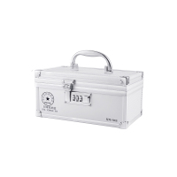 得力 公章盒子收纳盒铝合金手提带锁多功能财务印鉴章印章箱印章盒 6格