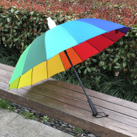 8骨双骨弯柄彩虹伞自动防水套彩虹伞