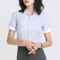 Tri-polar蓝色细条纹衬衫女短袖