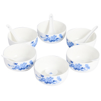 韵唐 陶瓷中式餐具小套装 饭碗勺子组合礼盒装 6碗6勺(青花12头)