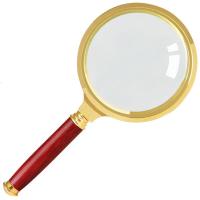 得力 9097 放大镜 直径70mm 复古金属框木质手柄架