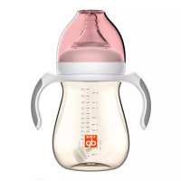 好孩子母乳实感宽口径握把吸管PPSU奶瓶小饿魔系列300ml-粉红*1、粉蓝*1
