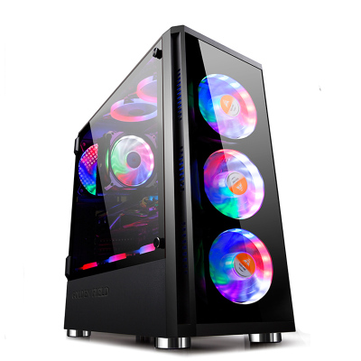 金河田峥嵘Z20台式机电脑主机箱游戏水冷全侧透钢化玻璃ATX黑色电脑机箱配6个彩虹风扇