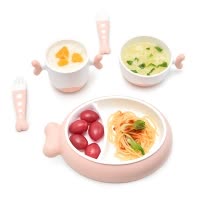 新贝儿童餐具婴儿防滑分格餐盘叉勺子水杯套装五件套碗勺套装9089