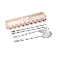 金钥匙(GOLDEN KEY)304不锈钢 勺子筷子叉子韩式便携式餐具三件套(本色)GK-CJ300 -TY
