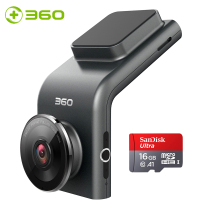 360 车载行车记录仪G300+16G卡套装 迷你隐藏 高清夜视 无线测速电子狗一体 黑灰色