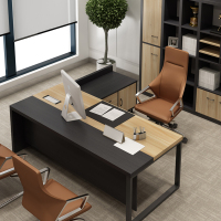 鑫环境 简约现代老板办公桌木质1.8m书桌子大班台总经理办工室原木色家具