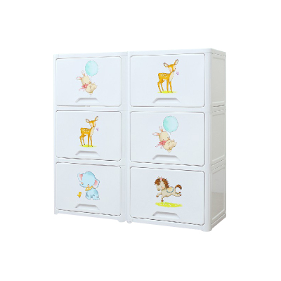 Yeya也雅双排收纳柜塑料儿童衣柜玩具储物柜子宝宝自由组合多层翻盖柜 柔软时光 2*3层 WJ-85003