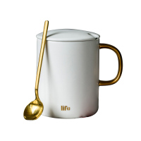 亿嘉IJARL 陶瓷马克杯水杯早餐咖啡杯办公室水杯情侣对杯金色手把杯子 磨砂白色