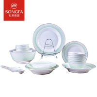 松发陶瓷28头套装雅风系列竹幽秘境(绿)餐具套装筷子勺子碗盘组合装A.JC0492-028