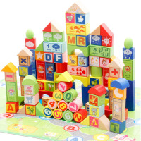 桶装大块宝宝积木玩具 双面木制拼搭积木城市主题创意积木 早教启智玩具