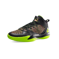 HORSENEW PEAK篮球鞋男高帮透气新款防滑耐磨运动鞋网面篮球战靴 黑色荧光黄 E73421A