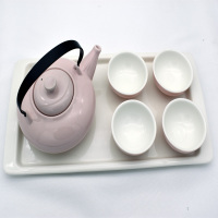 彩冠 3316-6S时尚彩色陶瓷水具6件套茶具带茶盘茶壶茶杯套装 粉色