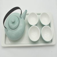 彩冠 3316-6S时尚彩色陶瓷水具6件套茶具带茶盘茶壶茶杯套装 蓝色