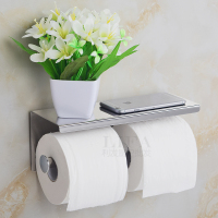 小海牛 浴室304不锈钢双卷纸纸巾架卫生间卷纸厕纸架免打孔厕所卫生纸架