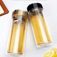 XHS便携玻璃水杯泡茶杯 双层玻璃杯加厚500ML车载水杯(可定制logo 200起订)