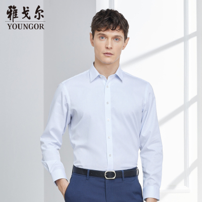 YOUNGOR/雅戈尔男士商务正装浅蓝DP免烫标准短袖衬衫