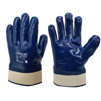 军根耐油防油安全口绒布丁晴手套全浸胶劳保防水耐磨工业机械手套