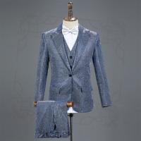 个性西装三件套男潮流亮面小西装