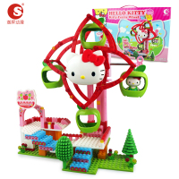 潮昇动漫 HelloKitty凯蒂猫乐园 苹果摩天轮 带音乐盒 儿童益智早教 拼插装积木 女孩过家家玩具HKM003