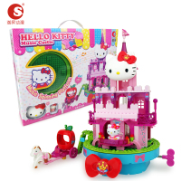 潮昇动漫 HelloKitty凯蒂乐园音乐城堡 带发条旋转 音乐转盘 儿童女孩玩具 拼插积木 益智早教 6岁以上