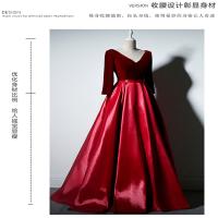 演出服长裙酒红色