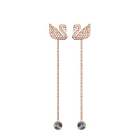 SWAROVSKI 施华洛世奇 女士ICONICSWAN玫瑰金色人造水晶穿孔耳环5373164