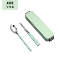 鑫众源304不锈钢便携餐具筷子勺子叉子套装3三件套可爱学生折叠餐具盒子