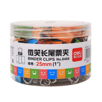 得力(deli)8486 微笑长尾票夹筒装 混色 48只/筒 文件纸张蝴蝶夹 票据资料夹子 彩色微笑长尾夹5筒组合装