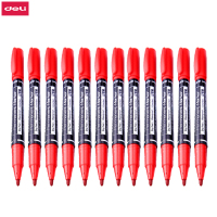 【精选】得力（deli）6824双头记号笔 油性防水儿童绘画 描边笔 马克笔 勾线笔 小双头 油性记号笔12支 红色