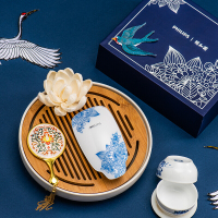 飞利浦(PHILIPS)卷发棒伴侣 梳子按摩梳 直发梳 负离子防静电 颐和园专属礼盒HP472245BP(白地青花)