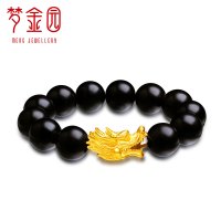 梦金园 黄金手链 3D硬金龙头 玛瑙手串手链 男士定价 黄金饰品首饰