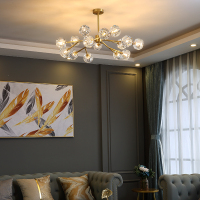 四季沐歌后现代轻奢水晶吊灯 全铜北欧客厅餐厅卧室简约创意分子灯饰网红