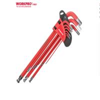 万克宝(WORKPRO)红色沾塑柄公制折叠长柄内六角球头扳手组套9件套