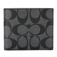 COACH 蔻驰 奢侈品 欧美时尚黑灰色人造革短款男士钱包钱夹