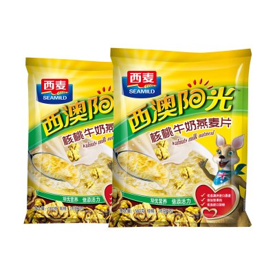 西麦西澳阳光燕麦片核桃牛奶560g*2袋营养早餐食品单独小包即食冲饮