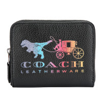 COACH 蔻驰 奢侈品 女士专柜款黑色皮革短款钱包钱夹 69813 GM/M2