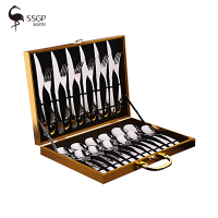 德国SSGP304不锈钢牛排刀叉套装西餐盘子家用西餐餐具牛排刀叉勺餐勺小勺子西餐刀具汤匙长柄叉子成人 六人份24件套