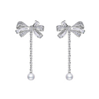 DTOTO 镶工艺珍珠耳环耳饰 S925银饰品蝴蝶结耳钉