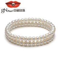 京润双笙 淡水珍珠手链 5-6mm 双排手链松紧带串绳优雅珠宝首饰