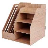 9842 得力木质纤维板创意文件架文件筐资料架文件栏办公用品桌面收纳整理 手工DIY木质文件框 米色